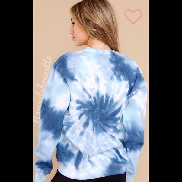 Nwt Boho Sea Blue & Navy  Spiral Tie Dye Long Sleeve Pullover Sweatshirt - Picture 9 of 15